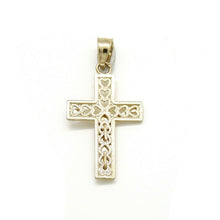 Load image into Gallery viewer, 14k yellow gold cross Jesus pendant charm with heart religious fine jewelry 1.1g