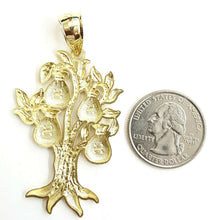 Load image into Gallery viewer, 10k yellow gold dollar sign money bag tree lucky pendant charm fine jewelry 6.7g