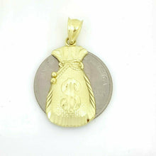 Load image into Gallery viewer, 10k yellow gold dollar sign money bag lucky pendant charm fine gift jewelry 2g