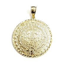 Load image into Gallery viewer, 10k yellow Gold solid Aztec Mayan sun calendar Azteca pendant gift 1.87" 14.2g