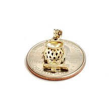 Load image into Gallery viewer, 14k yellow gold owl full body pendant charm gift fine jewelry diamond cut 1.3g