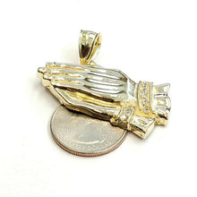Load image into Gallery viewer, 10k yellow gold praying hands pendant cubic zirconia religious jewelry 9.6g