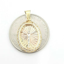 Load image into Gallery viewer, 14k solid tri color gold oval jesus pendant charm cubic zirconia fine gift 1.1g