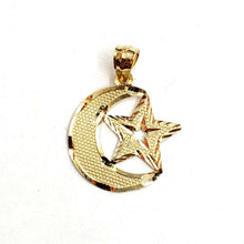 Load image into Gallery viewer, 10k yellow gold moon and star pendant charm diamond cut astronomy jewelry 0.9g