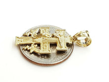 Load image into Gallery viewer, New 10k Yellow gold Caravaca double cross with angel crucifix Jesus pendant 2.7g