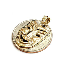 Load image into Gallery viewer, 14k yellow gold laugh now happy face mask drama theater act pendant jewelry 2.6g