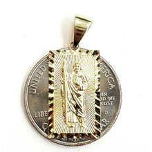 Load image into Gallery viewer, 14k yellow gold rectangular saint Jude juda pendant charm religious gift 2.2g