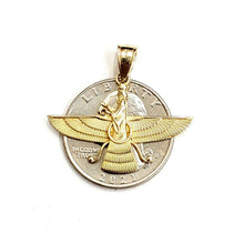 Load image into Gallery viewer, 14k yellow gold Farvahar Faravahar Persian Ahoura Mazda Zoroastrian pendant 2.2g