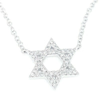 Load image into Gallery viewer, 14k white Gold 0.11Ct Diamond star of David necklace gift 18" adjustable chain
