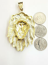 Load image into Gallery viewer, 10k yellow solid Gold big lion head face Pendant charm men's gift jewelry 18.2g