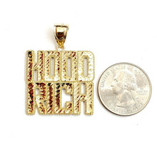 Load image into Gallery viewer, New 10k yellow Gold Hood Rich word Pendant charm diamond cut fine jewelry 7.2g