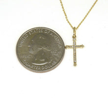 Load image into Gallery viewer, 14k yellow Gold 0.07Ct Round Diamond cross necklace pendant 18" adjustable chain