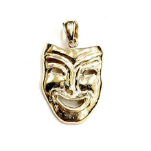 Load image into Gallery viewer, 14k yellow gold laugh now happy face mask drama theater act pendant jewelry 2.6g