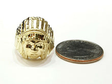 Load image into Gallery viewer, 10k yellow gold native American Indian chief head men Ring diamond cut Size 7.5