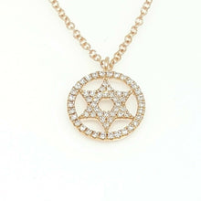 Load image into Gallery viewer, 14k Rose Gold 0.12Ct Round Diamond star of David necklace 18" adjustable chain