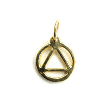 Load image into Gallery viewer, 14k yellow Gold Tiny Alcoholics Anonymous circle triangle AA Symbol Pendant 0.7g