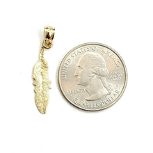 Load image into Gallery viewer, New 14k Yellow Gold solid feather Pendant Unisex gift fine jewelry 1g