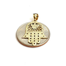 Load image into Gallery viewer, 14k yellow gold khamsa Hay hamsa hand lucky Jewish filigree pendant jewelry 1.7g