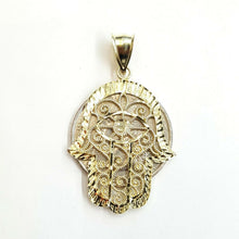 Load image into Gallery viewer, New 10k yellow gold khamsa hamsa hand lucky Jewish filigree pendant jewelry 2.8g