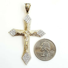 Load image into Gallery viewer, 10k yellow gold cross Jesus pendant with cubic zirconia fine gift jewelry 6.7g