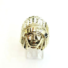 Load image into Gallery viewer, 10k yellow gold native American Indian chief head mens Ring diamond cut Size 9.5