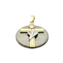 Load image into Gallery viewer, New 14k 3 color gold cross rose pendant charm fine gift religious jewelry 2g