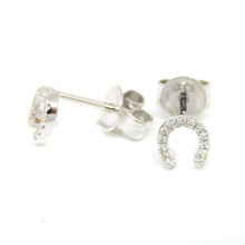 Load image into Gallery viewer, 14k white Gold 0.06Ct Diamond horseshoe stud Earrings gift Push Back Fastening