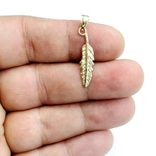 Load image into Gallery viewer, New 14k Yellow Gold solid feather Pendant Unisex gift fine jewelry 1g