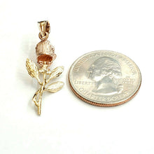 Load image into Gallery viewer, 14k 2 color solid Gold rose flower Pendant charm fine women gift jewelry 2.3g