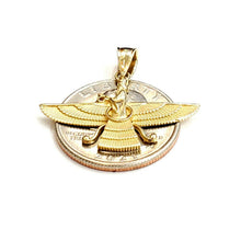 Load image into Gallery viewer, 14k yellow gold Farvahar Faravahar Persian Ahoura Mazda Zoroastrian pendant 2.2g