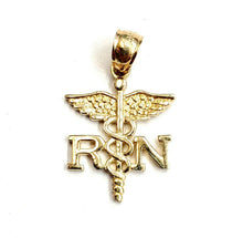 Load image into Gallery viewer, 14k yellow Gold RN caduceus medical sign nurse Pendant charm fine jewelry 1.5g
