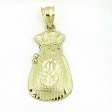 Load image into Gallery viewer, 10k yellow gold dollar sign money bag lucky pendant charm fine gift jewelry 2g