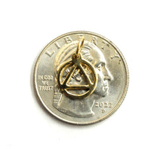 Load image into Gallery viewer, 14k yellow Gold Tiny Alcoholics Anonymous circle triangle AA Symbol Pendant 0.7g