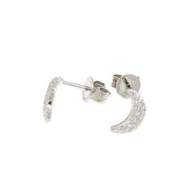 Load image into Gallery viewer, New 14k white Gold 0.11Ct Round Diamond moon stud Earrings Push Back Fastening