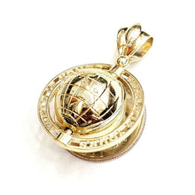 Load image into Gallery viewer, 10k yellow gold 3D Spinning round globe planet earth world map pendant 1" 9.2g