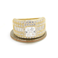 Load image into Gallery viewer, 14k yellow Gold woman wide engagement ring princess cut cubic zirconia size 7