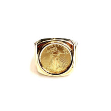 Load image into Gallery viewer, 14K Gold men's coin ring 12.9g 5 dollars 1/10 oz 22k American eagle size 10.25