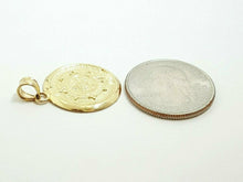 Load image into Gallery viewer, 14k yellow solid Gold Aztec Mayan sun calendar pendant fine jewelry 0.81" 2.4g