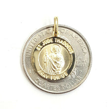 Load image into Gallery viewer, New 14k yellow gold round saint Jude Judah Thaddeus pendant religious 0.59" 2g