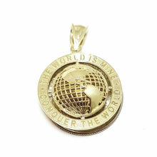 Load image into Gallery viewer, 10k yellow gold round globe planet earth world map pendant 2 sides 3D gift 4.3g