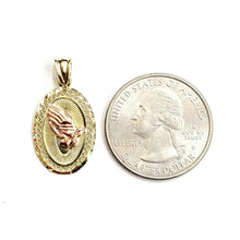 Load image into Gallery viewer, 10k two tone gold oval praying hands pendant charm diamond cut fine jewelry 1.8g