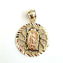 Load image into Gallery viewer, 14k tri color gold round virgin Mary Guadalupe pendant charm jewelry 0.74" 2.5g
