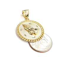 Load image into Gallery viewer, 10k yellow gold round praying hands pendant charm fine gift jewelry 1.18" 6g