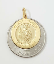 Load image into Gallery viewer, New 14k yellow gold round saint Jude Judah Thaddeus pendant religious 0.73" 3.1g