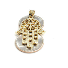 Load image into Gallery viewer, New 14k yellow gold khamsa hamsa hand lucky Jewish filigree pendant jewelry 8.5g