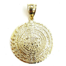 Load image into Gallery viewer, 10k yellow Gold solid Aztec Mayan sun calendar Azteca pendant gift 1.22" 6.6g