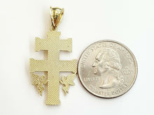 Load image into Gallery viewer, 10k Yellow gold Caravaca double cross with angel crucifix Jesus pendant 3.7g