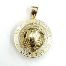 Load image into Gallery viewer, 10k yellow gold round globe planet earth world map pendant 2 sides 3D gift 11.7g