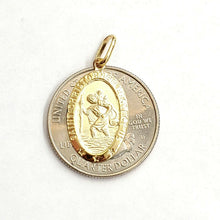 Load image into Gallery viewer, 14k yellow gold oval saint Christopher pendant charm fine religious jewelry 2.4g