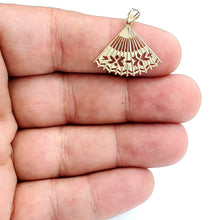 Load image into Gallery viewer, New 14k Yellow Gold Hand Held Fan hand fan Pendant charm gift fine jewelry 1.2g